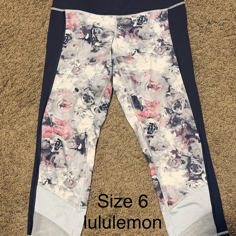 lululemon athletica Floral Leggings - Pink and Gray
